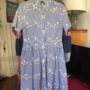 Frock Shop short sleeve button front 💡light bulb and pin stripes print dress